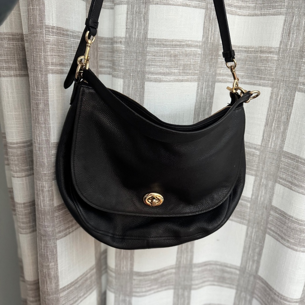 Coach Black Turnlock Hobo Shoulder Bag with Gold Accents